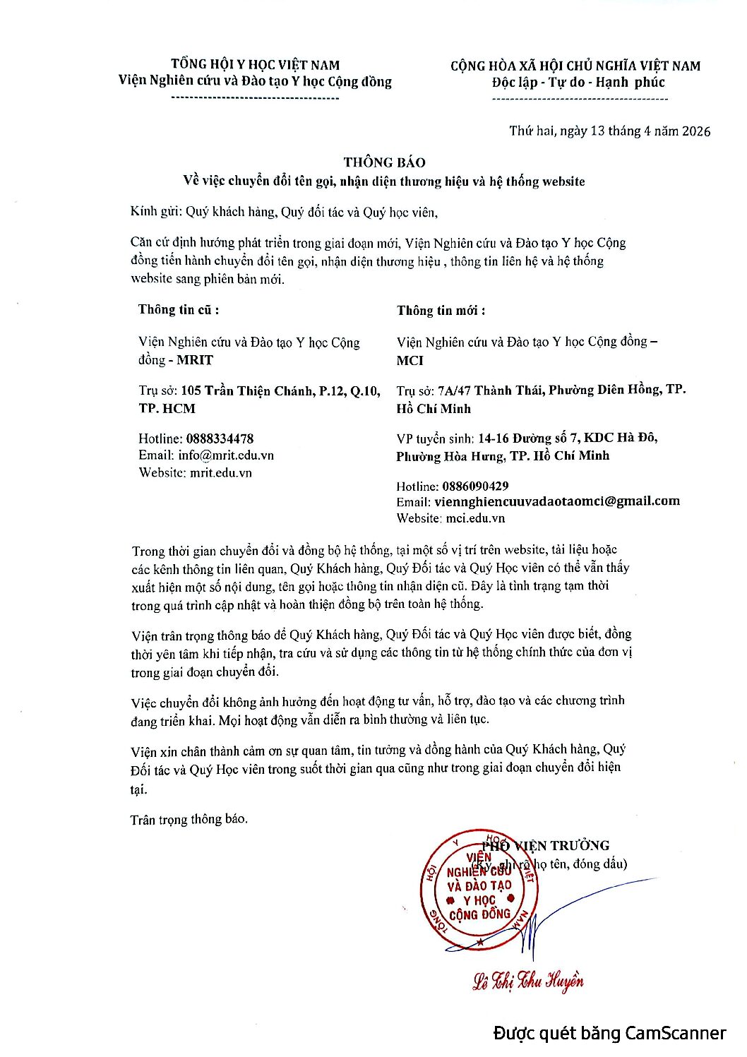 VB thông báo chuyển đổi tên gọi, nhận diện thương hiệu